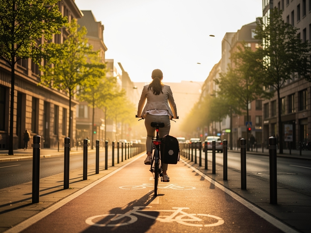 Radfahrer auf einer Frankfurter Stadtstraße im Alltag
